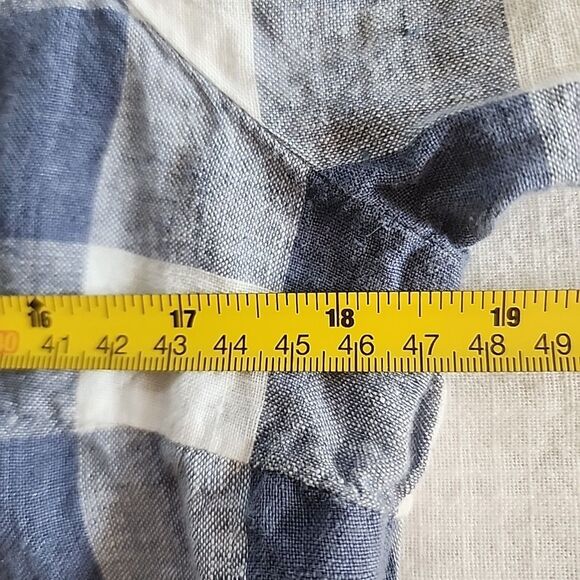 L.L. Bean 100% Linen Tunic Womens  Size S White Blue Check High Low V Neck - Picture 6 of 7